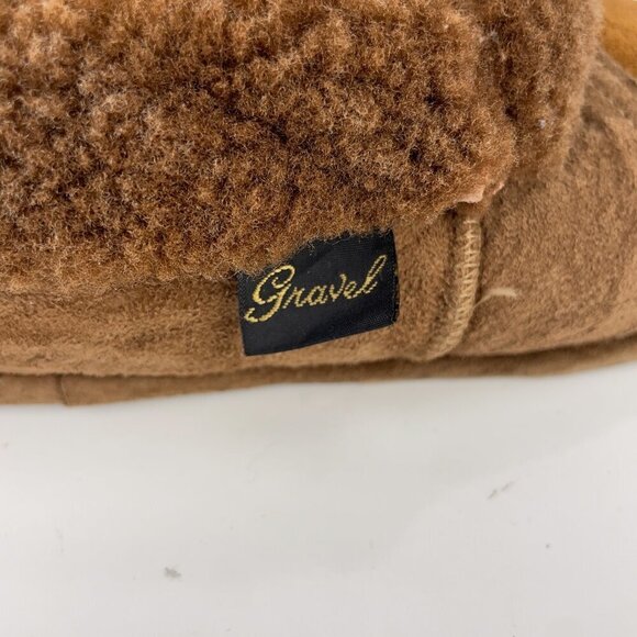 GRAVEL FOURRURES Made in Canada Brown Suede Slippers With Sheepskin Lining 7 - Picture 7 of 13